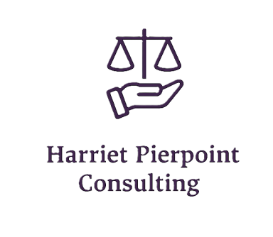 Harriet Pierpoint Consulting logo showing a hand supporting the scales of justice