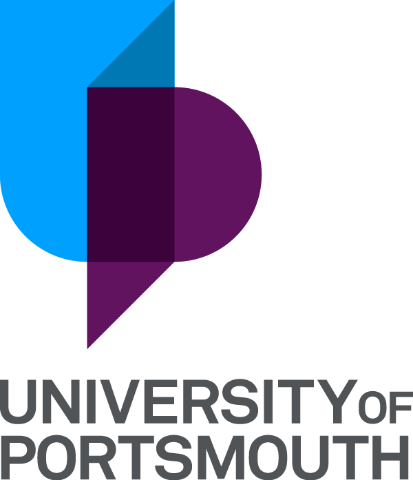 Logo of the University of Portsmouth, featuring geometric shapes in blue and purple.